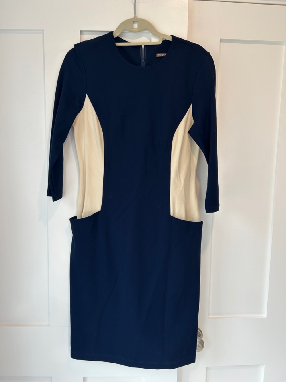 J. McLaughlin Navy and Cream Long-Sleeve Sheath Dress